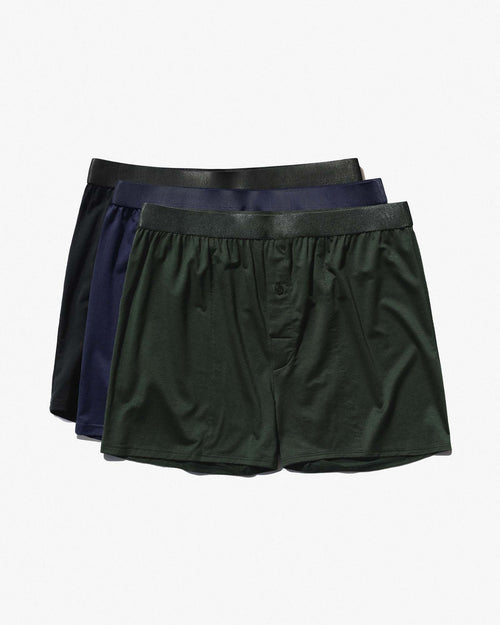 3 × Lyocell Boxer Shorts in Black + Navy Blue + Army Green