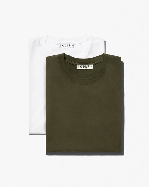 2 x Men's Midweight T-Shirt in White, Olive Green | Shop—CDLP
