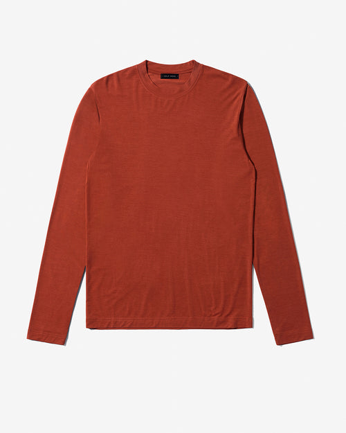 Merino Blend Long Sleeve T-Shirt in Rust by CDLP, shown flat on a white background.