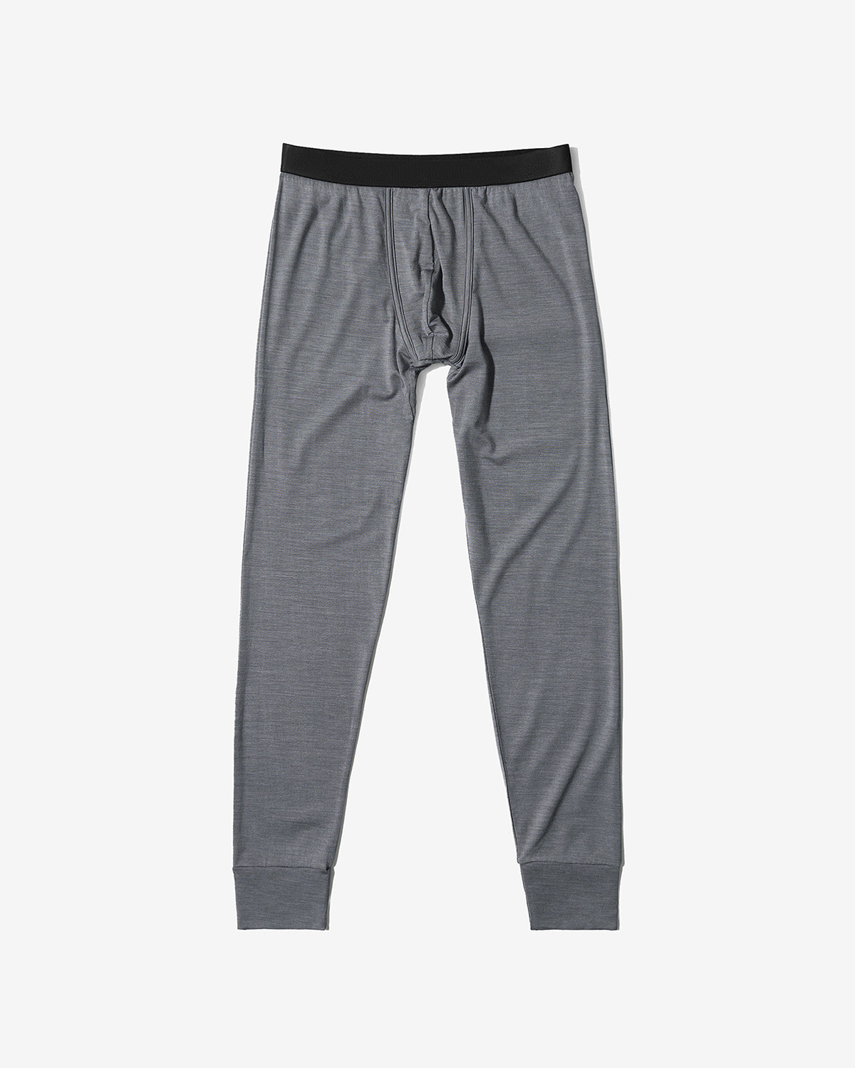 Merino Blend Long Johns in Grey Melange featuring a regular waist, snug fit, and signature waistband displayed flat.