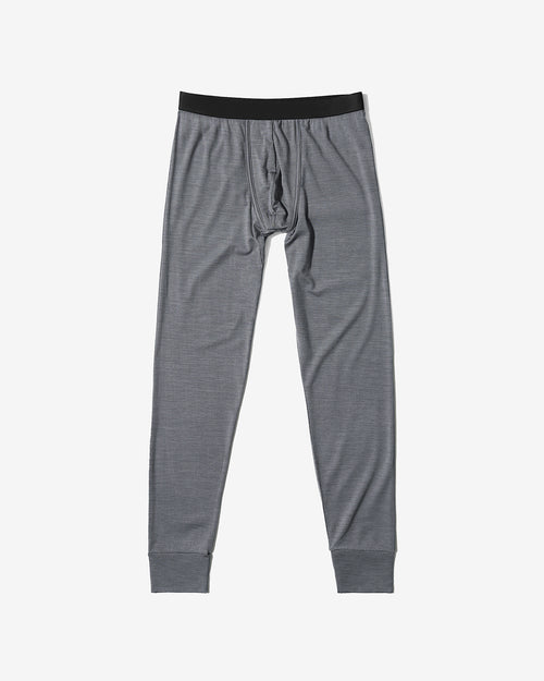 Merino Blend Long Johns in Grey Melange featuring a regular waist, snug fit, and signature waistband displayed flat.