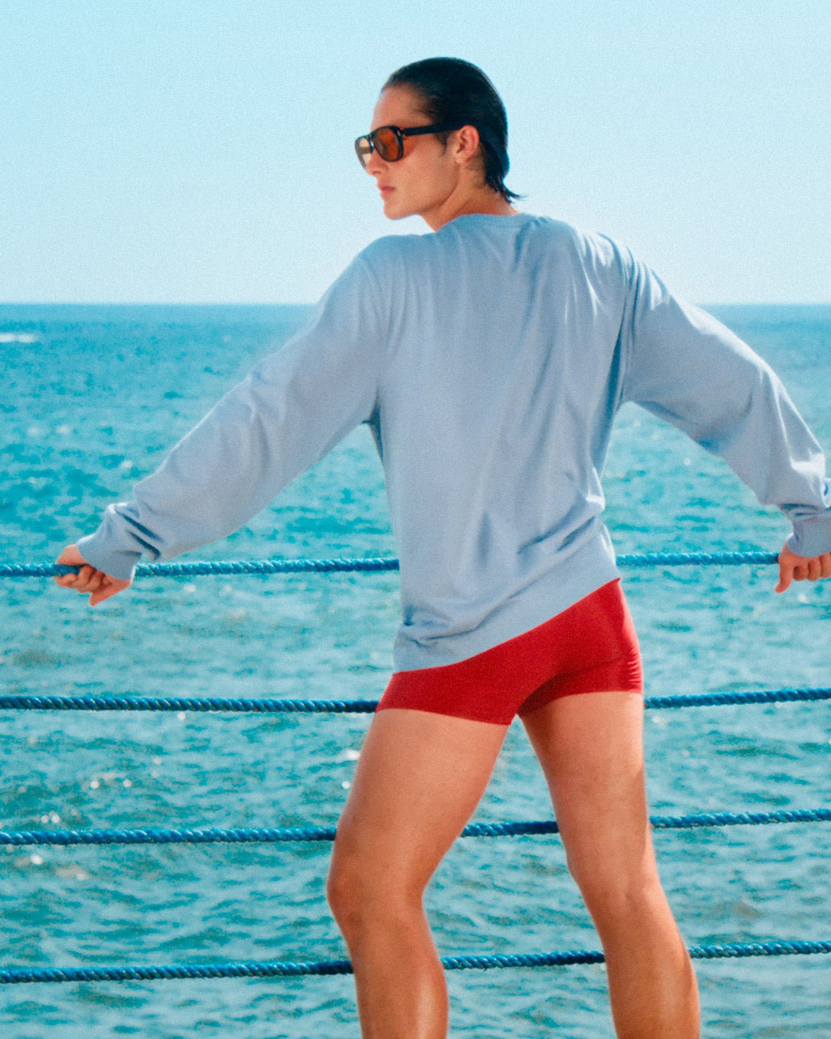 Men's Heavyweight Box Fit T-Shirt Long Sleeve in Sky Blue